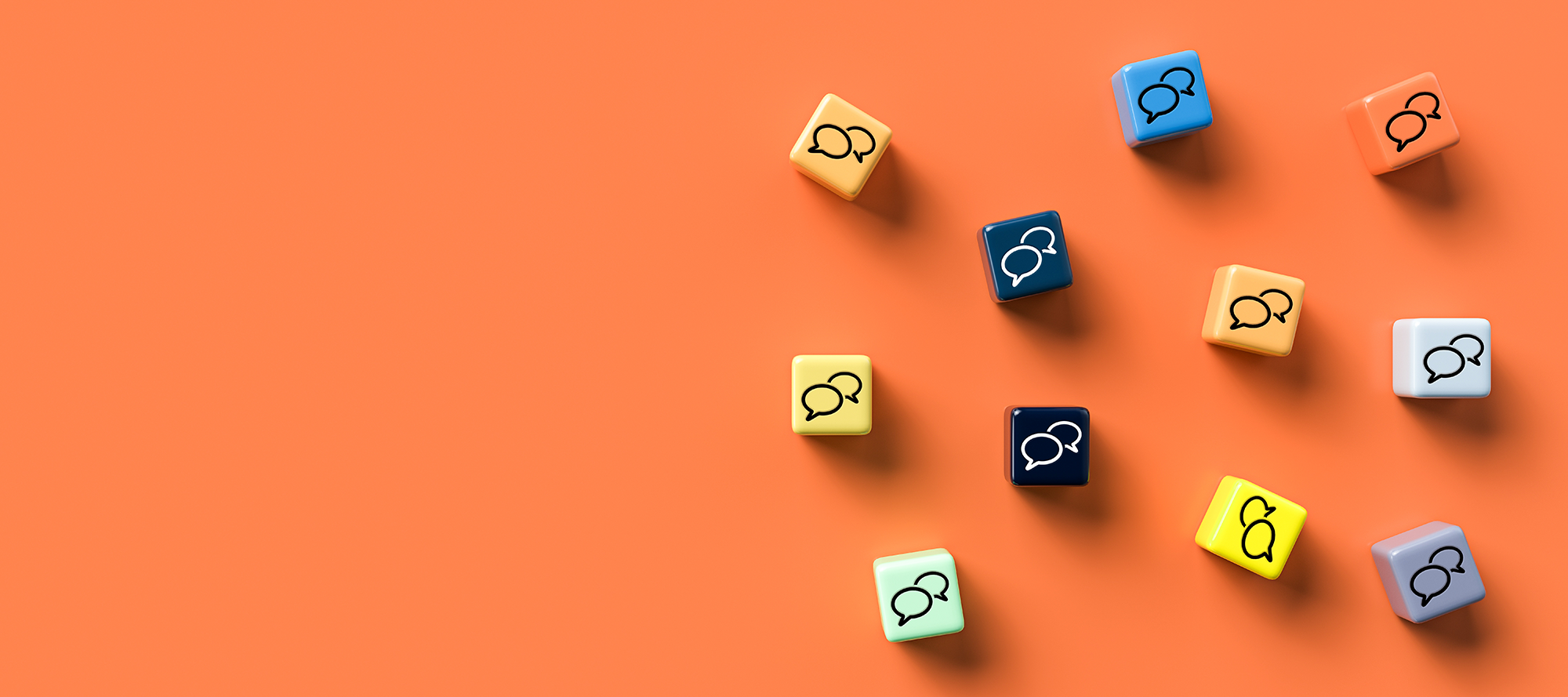 Colourful cubes with speech bubble icons