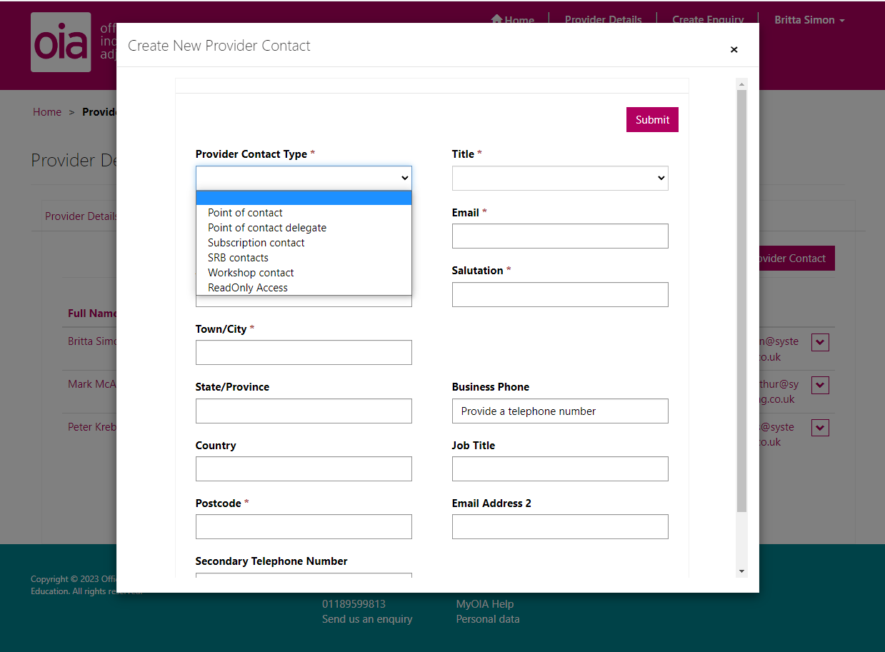 Screenshot of the form you see when you are creating a new contact.